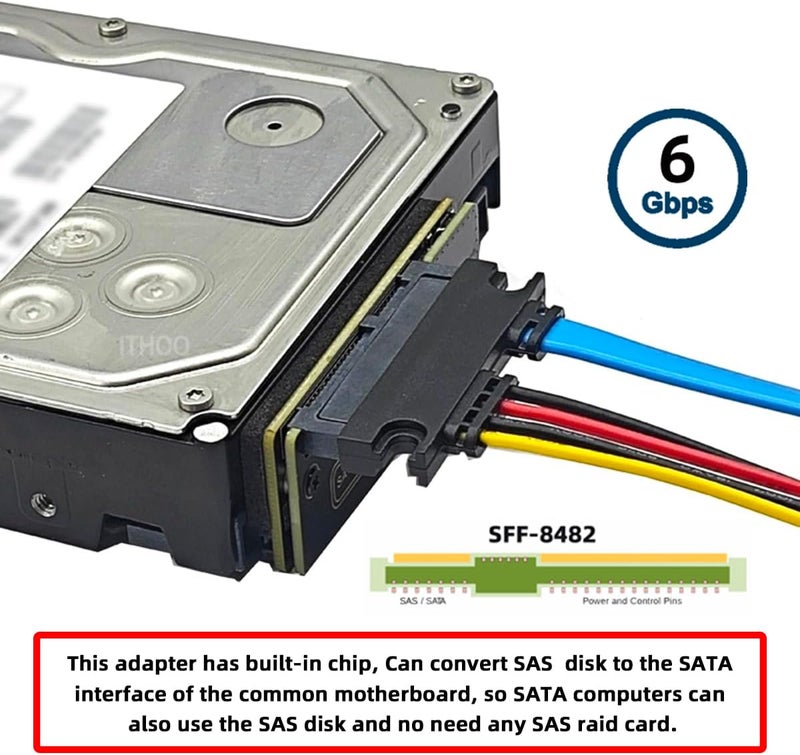 CY محول SFF-8482 SAS 29Pin إلى 7+15 22Pin SATA لقرص صلب RAID مع شريحة تحكم SAS ومنفذ طاقة - Image 5